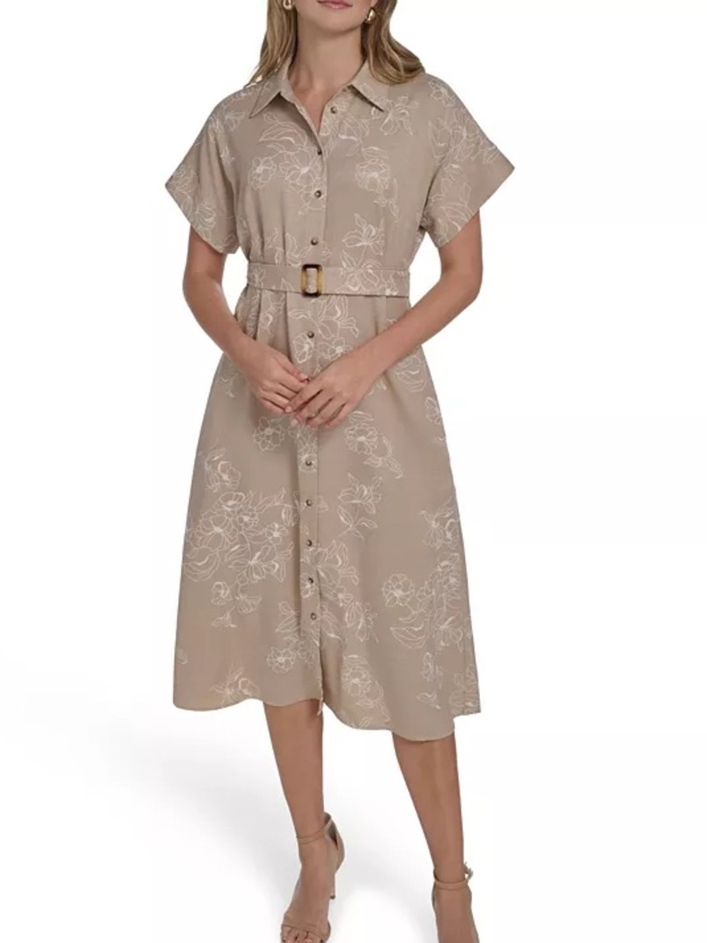 Jessica Howard Petite Button Down Collared Midi Dress